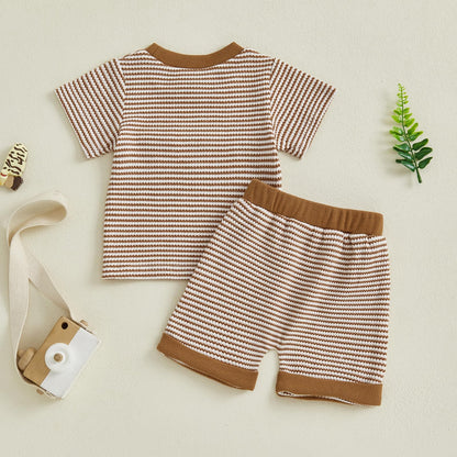 VISGOGO Baby Boy Girls Toddler Summer Outfit Striped T-shirt Toddler Boy Summer Clothes 6 12 18 Months 2 3 4 5 T Short Set