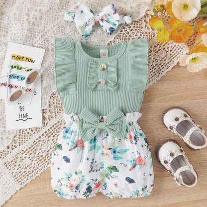 Newborn Baby Girl Clothes Outfits Ruffle Romper and Short Pant Sets with Headband Infant Bodysuits