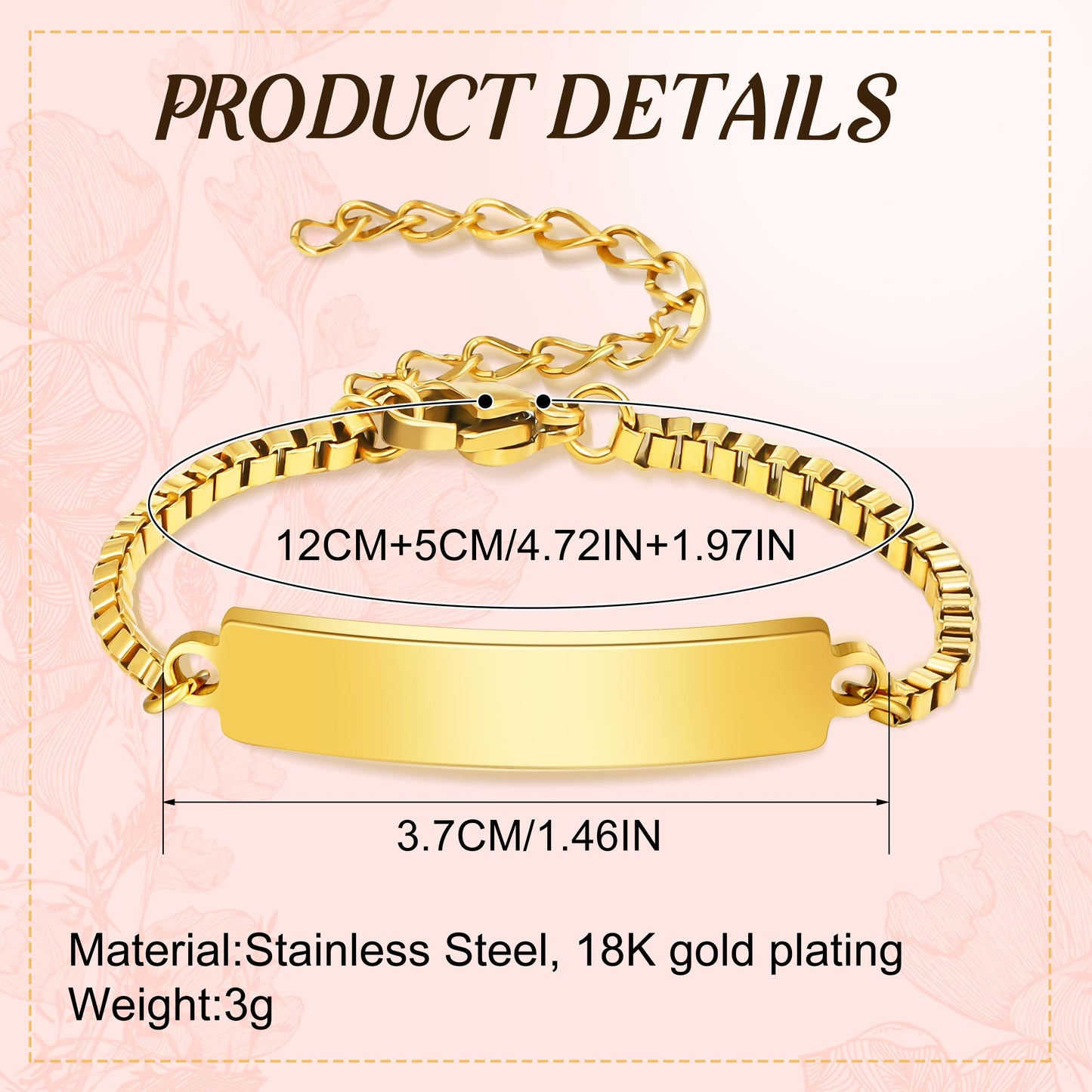 Personalized Baby Name Bracelet, 18K Gold Plated Customized Bracelets Id Protection Bracelet New Born Birthday Gift for Toddler Girls Boys