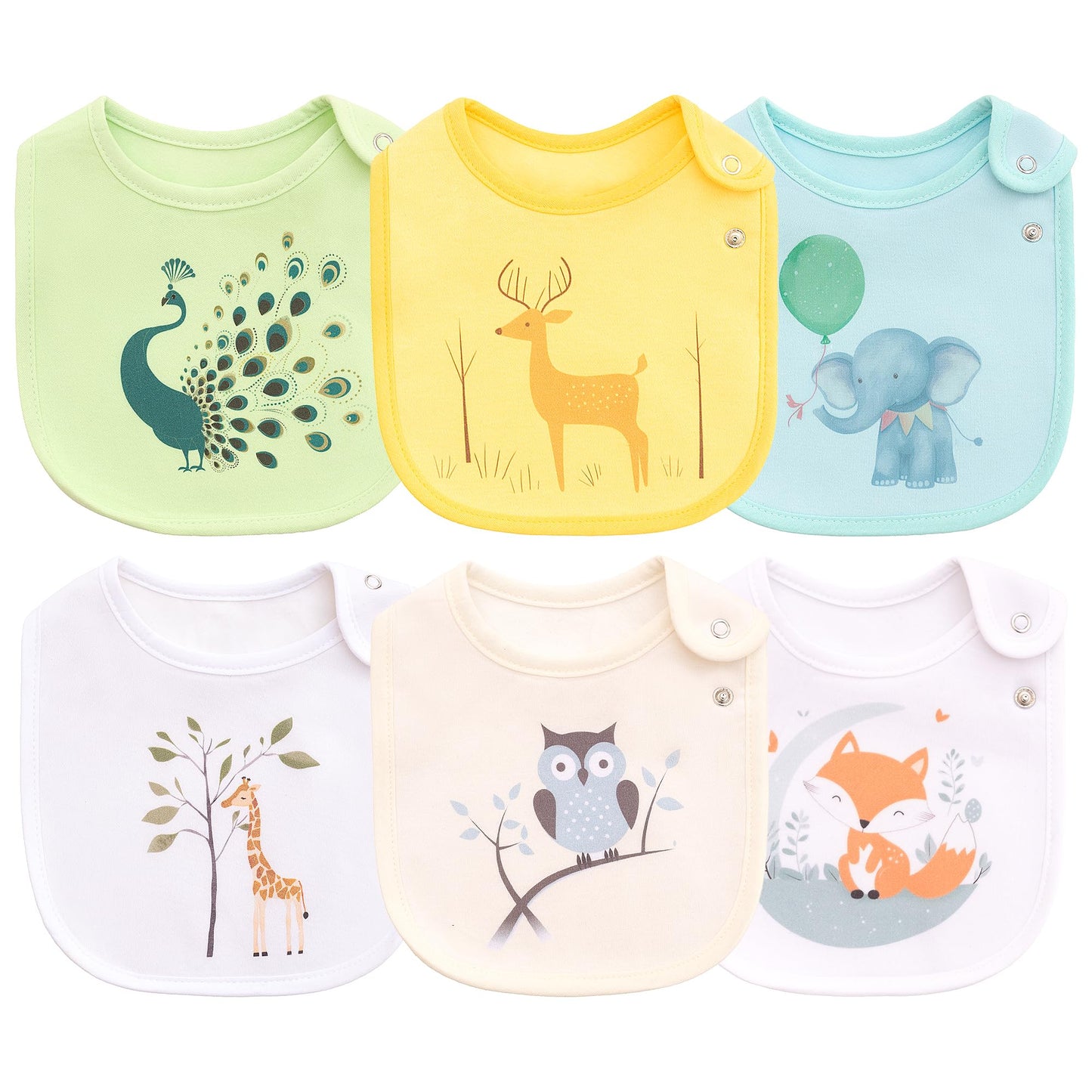 Maiwa 6 Pack Waterproof Cotton Baby Bibs for Girls Boys for Drooling Eating with Snaps
