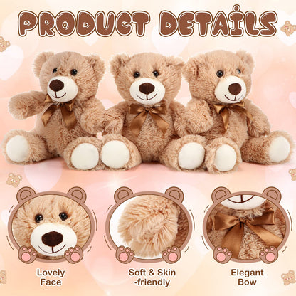 HyDren 6 Pcs Bear Stuffed Animal Plush Toys Soft Plush Dolls Bear Sleeping and Playing Toys for Baby Shower Decoration Boy(Fuzzy Style,Brown)