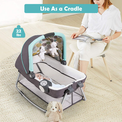 BABY JOY 5 in 1 Pack and Play, Portable Baby Playard w/Bassinet & Diaper Changing Table, Infant Pink Bassinet Crib with Toys & Music & Oxford Bag for Baby Girl Toddlers (Pink + Purple, Starry Sky)