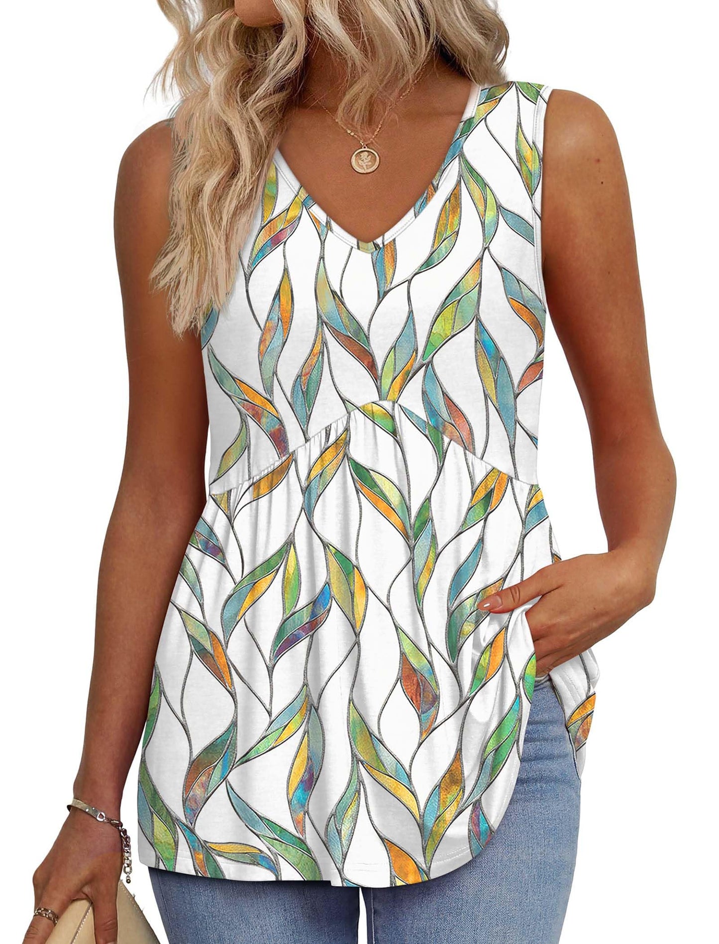OFEEFAN Womens Tank Tops 2025 Flowy Peplum Tops for Women Dressy Sleeveless V Neck Babydoll Tank Tops