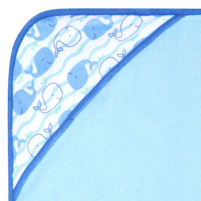 Buttons & Stitches Boy's 3-Pack Blue Whale Hooded Baby Towels, 26x30 Inches