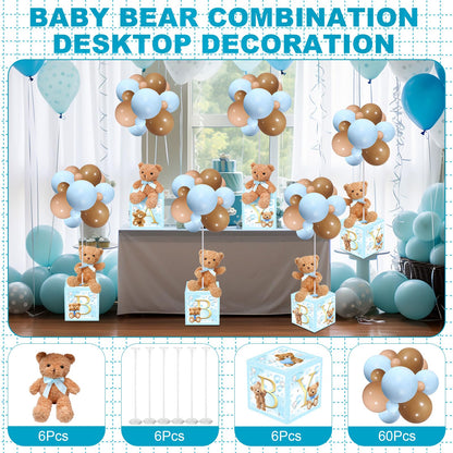 Lenwen 6 Sets Pink Bear Decorations for Baby Shower, Baby Letter Boxes Baby Shower Table Centerpieces Bear Stuffed Animals Balloon with Stand Bear Plush Toy Baby Boxes for Birthday Party Wedding