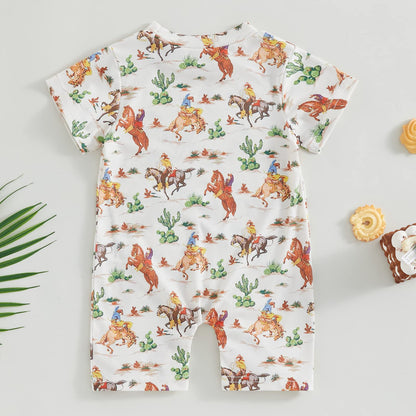Gueuusu Country Baby Clothes Boy Girl Western Cow Print Short Sleeve Romper Bodysuit Ribbed One Piece Jumpsuit Summer Outfit
