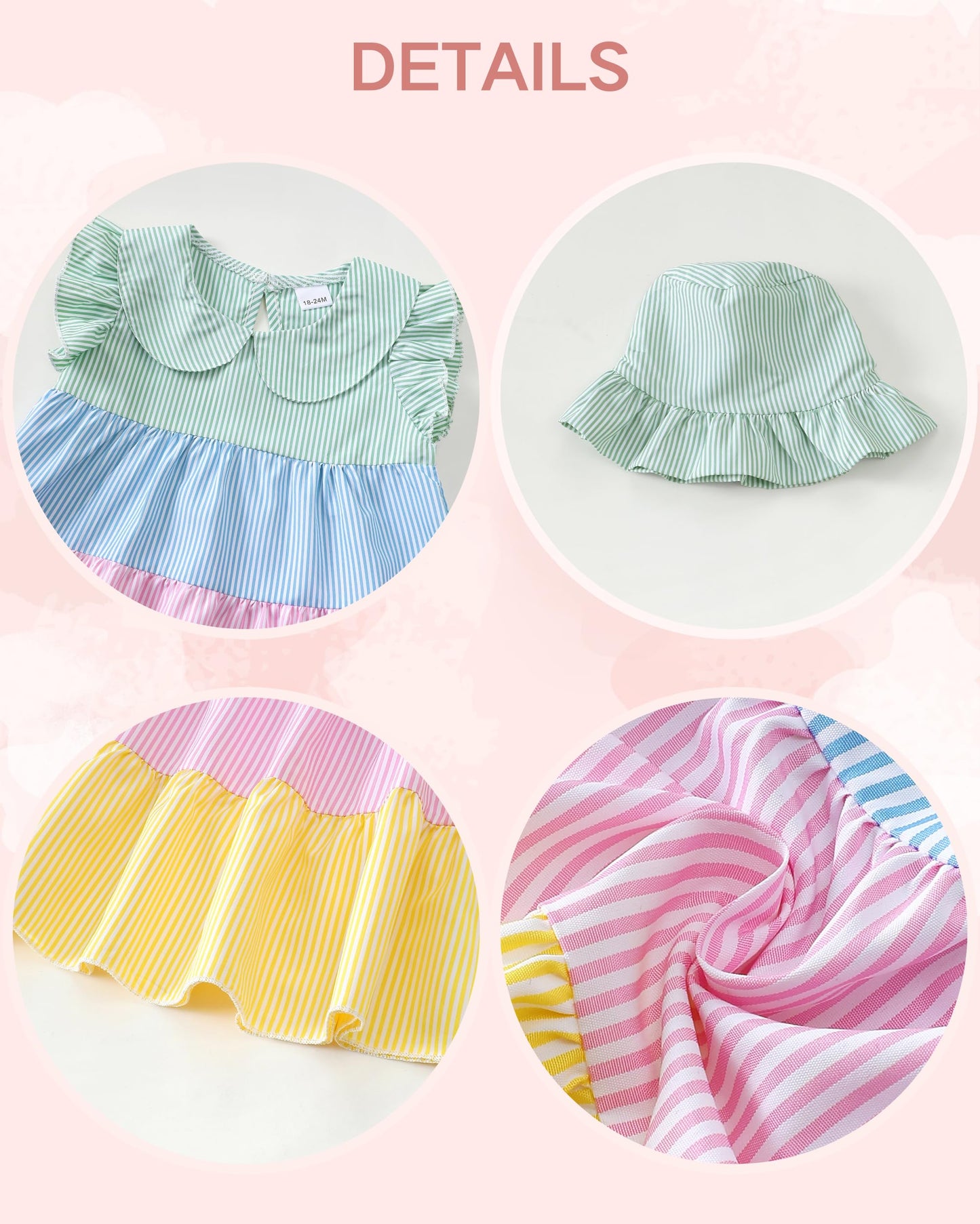 Renotemy Infant Baby Girl Dresses Toddler Girl Clothes Summer Cotton Linen Boho Smocked Sundress Gift for Girls with Hat