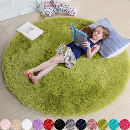 Pink Round Area Rugs 6Ft for Bedroom Living Room, Big Fluffy Shag Circle Rug for Kids Playroom, Cute Preppy Room Decor for Teen Girls, Cozy Fuzzy Furry Plush Carpets for Baby Nursery, Dorm, Classroom