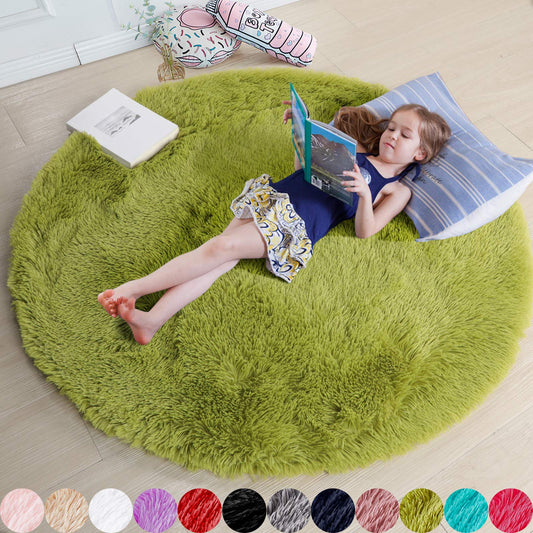 Pink Round Area Rugs 6Ft for Bedroom Living Room, Big Fluffy Shag Circle Rug for Kids Playroom, Cute Preppy Room Decor for Teen Girls, Cozy Fuzzy Furry Plush Carpets for Baby Nursery, Dorm, Classroom