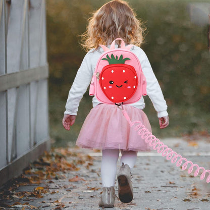 Toddler Backpack with Leash, Accmor 4 in 1 Kids Mini Backpacks with Anti Lost Wrist Link, Cute Child Harness Bag Rein for Outdoor, Strawberry Back Pack Rope Tether for Baby Girls Aged 1-3 Years (Pink)