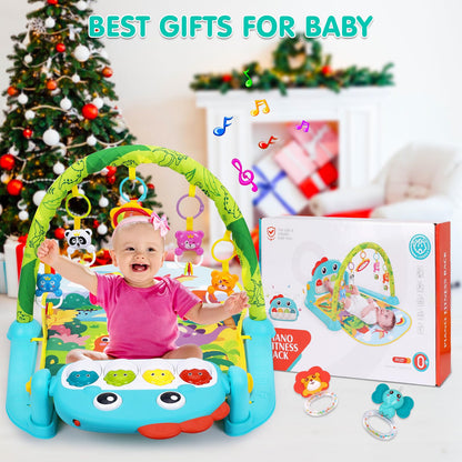 UMIKU Baby Play Mat Baby Tummy Time Mat Activity Center for Newborn Infant Piano Play Gym Mat Music & Light Babies Gifts Boy Girl for Babies 0-6 6-12 Months, Pink Dinosaur