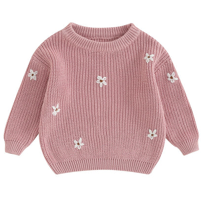 Mubineo Baby Girl Winter Clothes Cute Flower Sweater Crewneck Pullover Long Sleeve Knit Newborn Infant Sweaters
