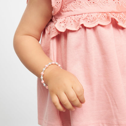 Pretty Sterling Silver Bracelets for Girls with Pink and White Simulated Pearls, European Crystals, Girls Jewelry, Pearl Bracelet for Girl, Birthday Gifts