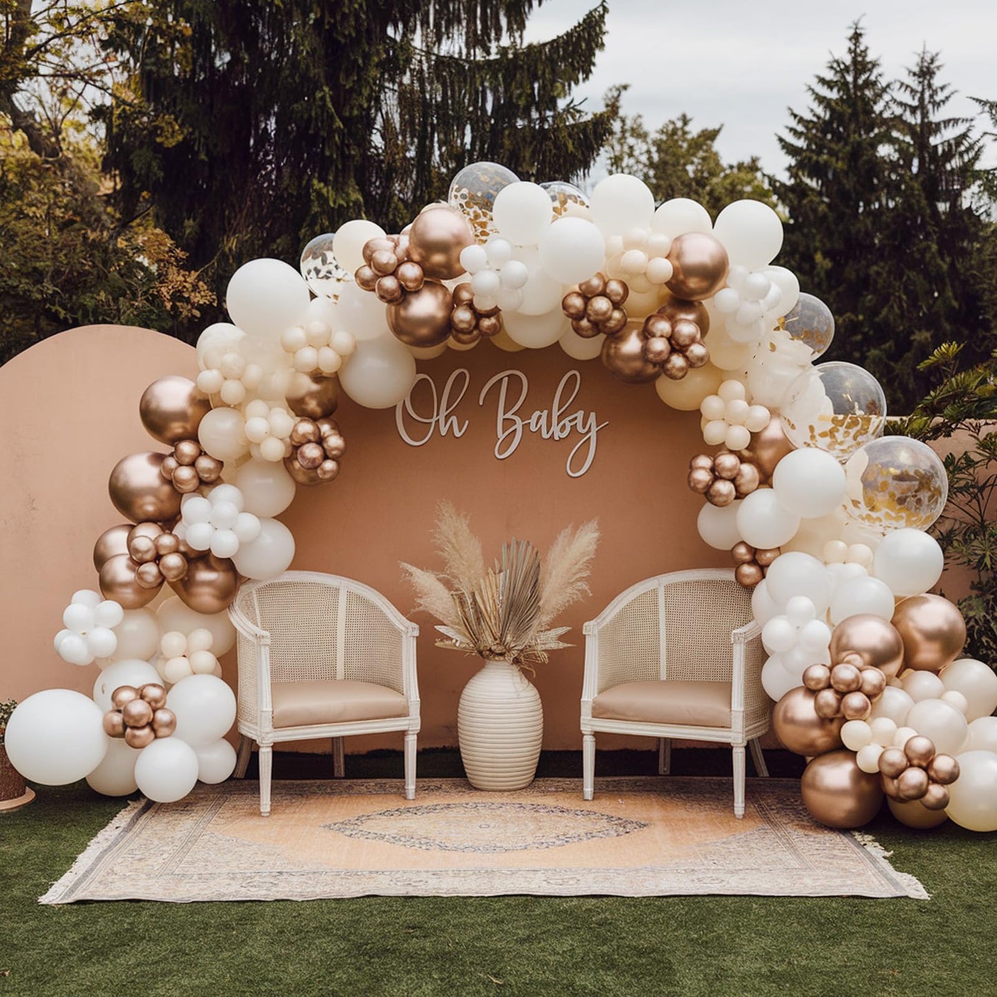 Ivory White Balloon Arch Kit,Boho Balloon Garland with Pastel Orange Cream Beige Champagne Gold White Sand Balloons for Neutral Baby Shower Wedding Boho Bridal Party Decorations