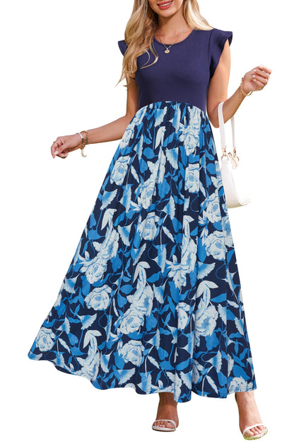 OUGES Women 2025 Spring Summer Dresses Maternity Sleeveless Ribbed Fashion Casual Outfits Maxi Dress with Pockets