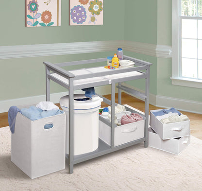 Badger Basket Modern Baby Changing Table - Portable Diaper Station with 3 Drawers Pad & Hamper - Storage Organizer for Baby Clothes, Diapers & Toys - Fresh White/White (34.25 x 20.75 x 34.5)