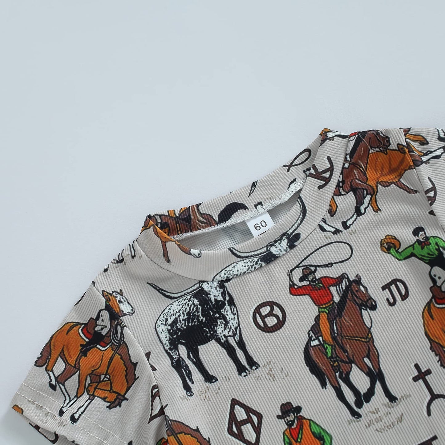 Gueuusu Country Baby Clothes Boy Girl Western Cow Print Short Sleeve Romper Bodysuit Ribbed One Piece Jumpsuit Summer Outfit