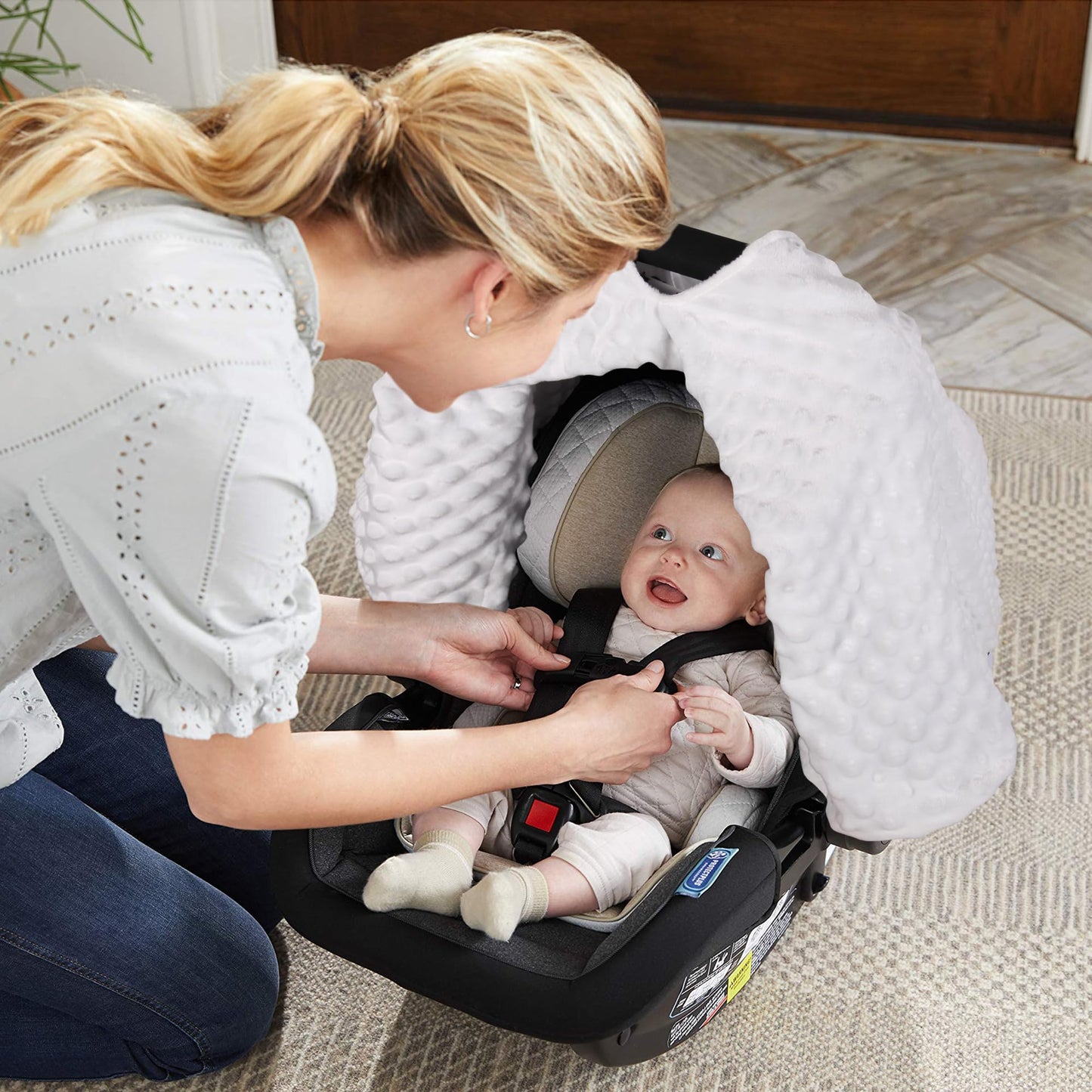 Rquite Car Seat Cover Baby, Carseat Covers Baby Boy, Minky Infant Car Seat Cover Winter, Peekaboo Opening Car Seat Canopy, Multi-use Baby Carrier, Stroller, Nursing Cover, Minky Blanket, Dinosaur