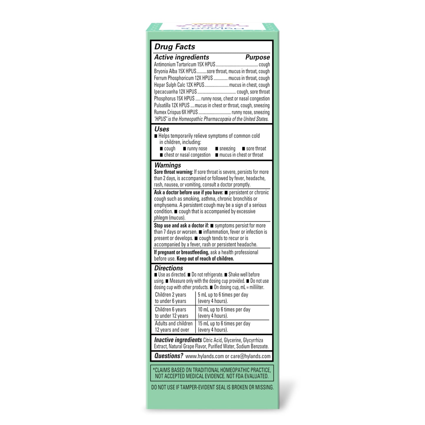 Hyland's Kids Nighttime Organic Cough Syrup and Immune Support with Agave, Elderberry and Pomegranate, Soothes Cough, and Supports Immunity, 4 Fl. Oz.