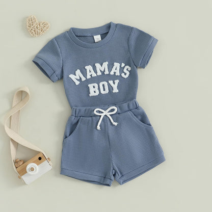 MERSARIPHY Newborn Baby Boy Summer Clothes Mama's Boy Little Dude Short Sleeve Romper Shorts Set Infant Waffle Knit Outfit
