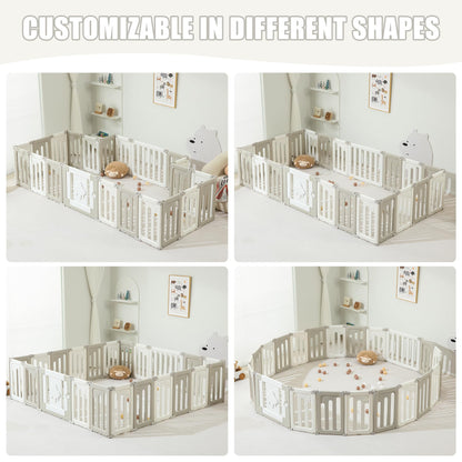 Baby Play Pen - 14 Panels Extra Large Foldable Playpen for Toddlers, UFO Portable Fence, Gate, Yard - Blue