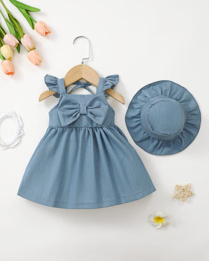 Renotemy Infant Baby Girl Dresses Toddler Girl Clothes Summer Cotton Linen Boho Smocked Sundress Gift for Girls with Hat