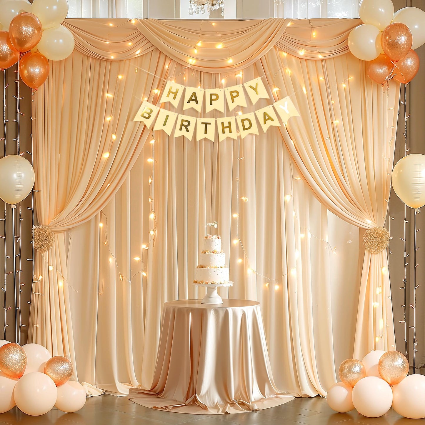 10x10ft Pink Backdrop Curtain with Lights String for Parties Wedding Wrinkle Free Soft Curtains Photo Backdrop Drapes for Girls Birthday Baby Shower Background Decorations 5x10ft, 2 Panels