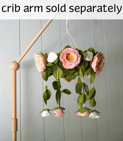 Baby Crib Mobile (Felt Rose) - Baby Shower Gift Nursery Decorations - Handmade Floral Decor for Girls