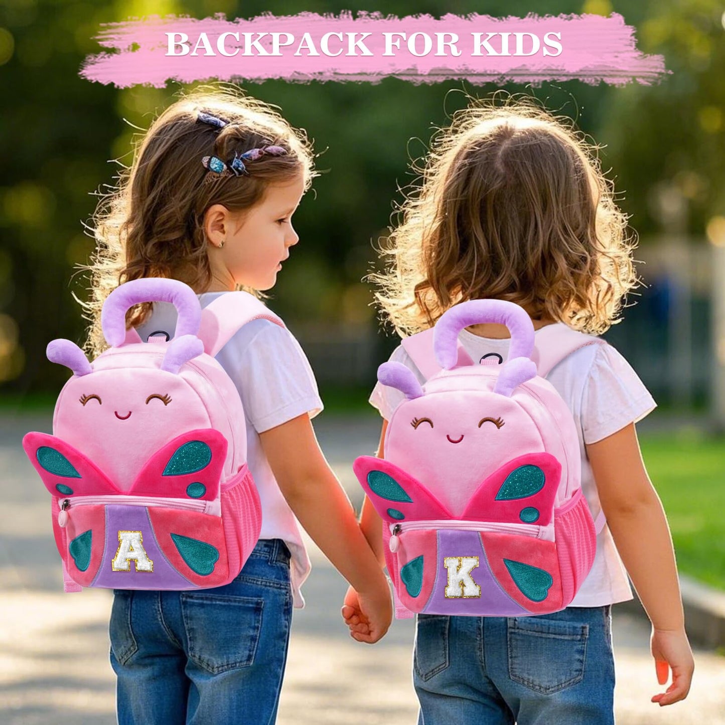 YOOLIFE Initial Birthday Gifts for Girls Kids Personalized Kids Backpack for Little Girls, Kindergarten Elementary School Bookbag for Girl Toddler Teen Gift for Daughter Sister Pink Backpack A