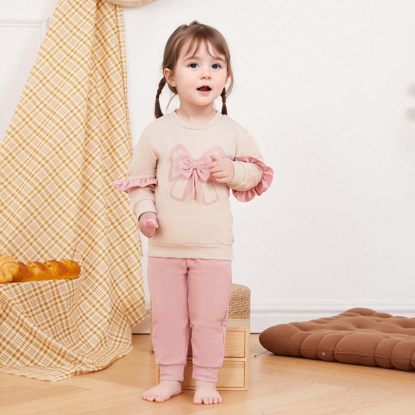 Kupretty Baby Girl Clothes Toddler Fall Winter Outfit Ruffles Crewneck Bow Pullover Sweatshirt + Joggers Pants Set