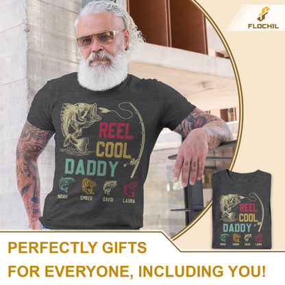 FLOCHIL Personalized Dad Fishing Shirt with Kids Names, Custom Fathers Day Fishing Shirt, Gifts for Dad, Fathers Day