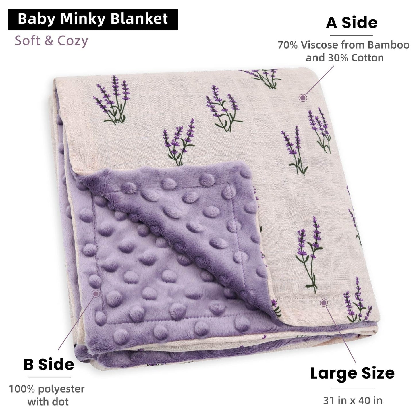 LifeTree Minky Baby Girl & Boy Blankets, Soft Double Layer Swaddle Blankets, Muslin Front and Dotted Fleece Backing Receiving Bed Throw Blanket for Newborn Unisex, 31X40 Inches, Bear Pattern