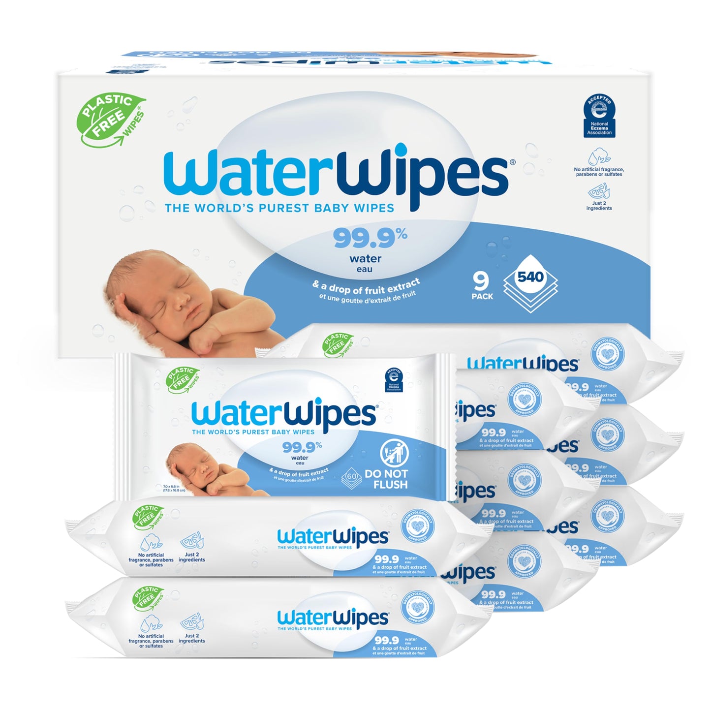 WaterWipes Original Baby Wipes, 99.9% Water, 3-In-1 Cleans, Cares, Protects, Unscented & Hypoallergenic, 720 Count (12 Packs), Packaging May Vary
