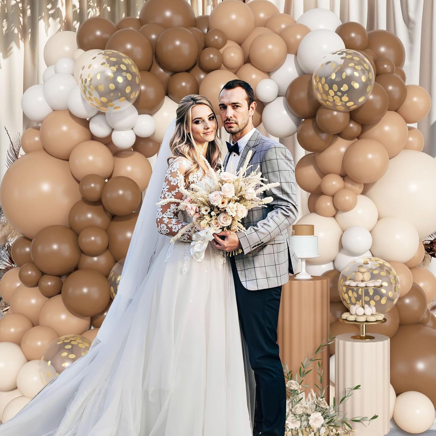 Ouddy Life 157 Pcs Boho Dusty Pink Balloons Arch Garland Kit, Blush Neutral Pink Sand White Metallic Gold Different Size Balloon for Girls Baby Shower Birthday Wedding Gender Reveal Party Decorations
