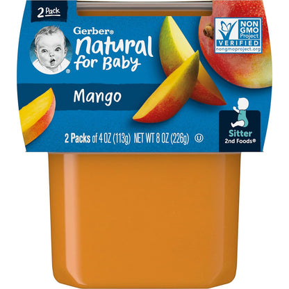 Gerber 2nd Food Baby Food Mango Puree, Natural & Non-GMO, 4 Ounce Tubs, 2-Pack