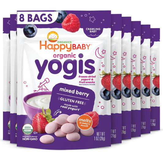 Happy Baby Organics Yogis Freeze-Dried Yogurt & Fruit Snacks, Variety Pack, 1 Ounce (Pack of 6)