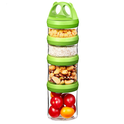 SELEWARE Portable Stackable Food Storage Containers for Snacks Formula Powder and Drinks Twist Lock System Airtight Leak-proof BPA and Phthalate Free 4 Piece Jars 31oz Blue