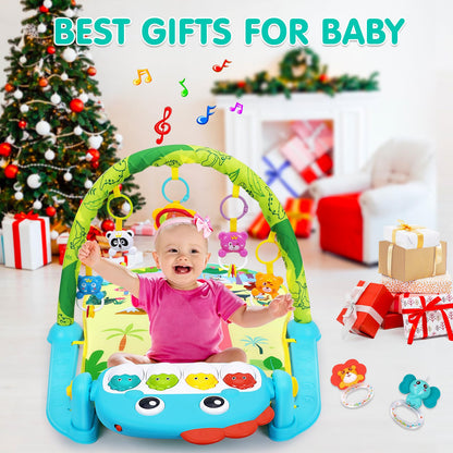 UMIKU Baby Play Mat Baby Tummy Time Mat Activity Center for Newborn Infant Piano Play Gym Mat Music & Light Babies Gifts Boy Girl for Babies 0-6 6-12 Months, Pink Dinosaur