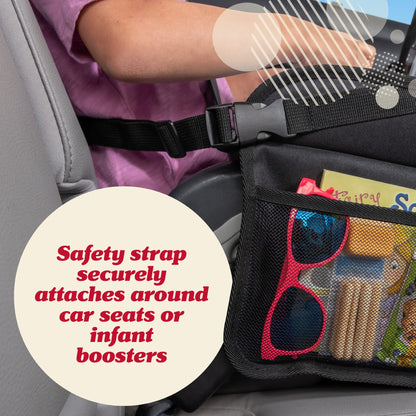 Lusso Gear Kids Travel Tray 2-Pack for Car Seats - Car Seat Tray with Tablet Stand, Mesh Pockets and Cup Holder - Road Trip Essentials Organizer and Activity Desk (Black)