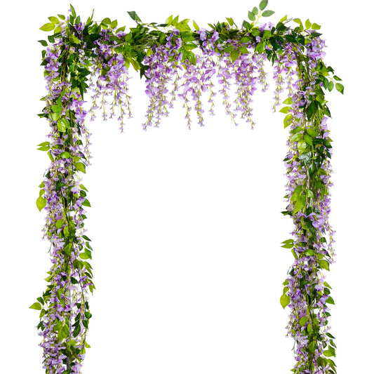 Lvydec Wisteria Artificial Flowers Garland, 4Pcs Total 28.8ft White Artificial Wisteria Vine Silk Hanging Flower for Home Garden Outdoor Ceremony Wedding Arch Floral Decor