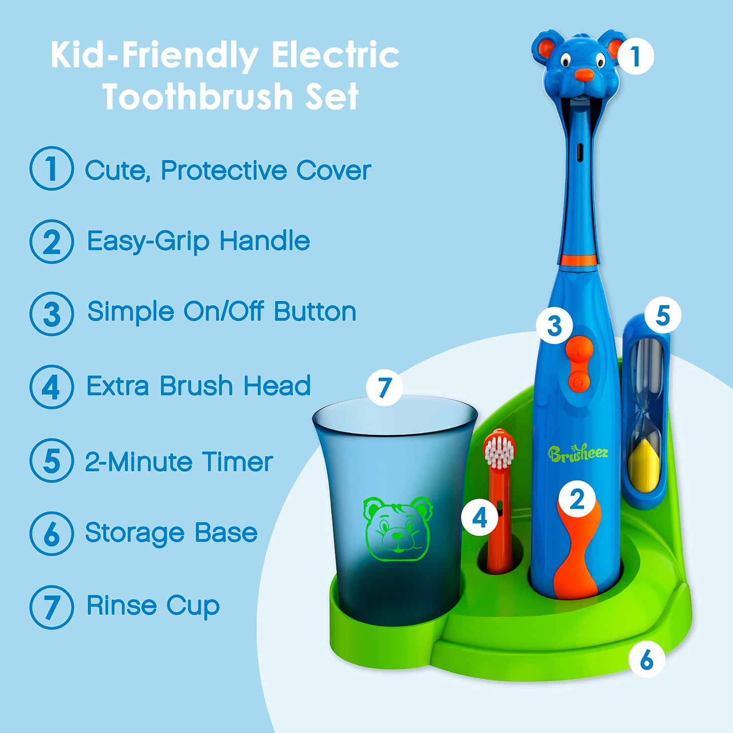 Brusheez Kids’ Electric Toothbrush Set - Safe & Effective for Ages 3+ - Parent Tested & Approved with Gentle Bristles, 2 Brush Heads, Rinse Cup, 2-Minute Timer, & Storage Base (Sparkle The Unicorn)