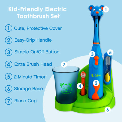 Brusheez Kids’ Electric Toothbrush Set - Safe & Effective for Ages 3+ - Parent Tested & Approved with Gentle Bristles, 2 Brush Heads, Rinse Cup, 2-Minute Timer, & Storage Base (Sparkle The Unicorn)