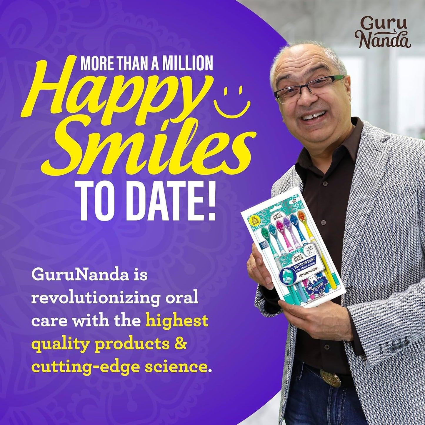 GuruNanda Butter On Gums Toothbrush, ADA Accepted, with 8000+ Ultra Soft Softex Bristles for Sensitive & Receding Gums, Perfect for Whiter Teeth, 8 Ct