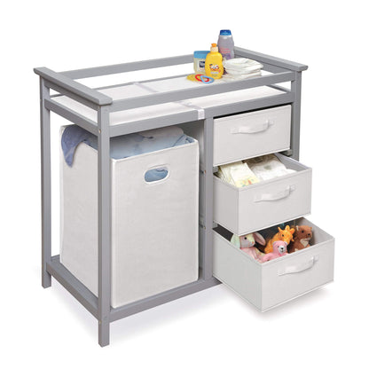 Badger Basket Modern Baby Changing Table - Portable Diaper Station with 3 Drawers Pad & Hamper - Storage Organizer for Baby Clothes, Diapers & Toys - Fresh White/White (34.25 x 20.75 x 34.5)