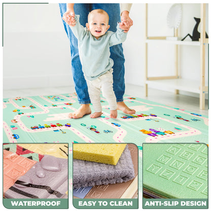 Sorbus Foldable Baby Play Mat, Kids Foam Mats for Floor with Travel Bag - Waterproof Foldable Play Mats for Babies, Infants, Toddlers, and Kids Playtime & Tummy Time 78x70x0.4 (Safari Party)