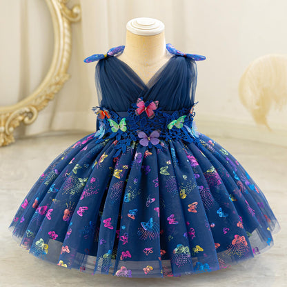 IDOPIP Toddler Baby Girls Shiny Butterfly Tutu Dress Princess Birthday Party Pageant Flower Girl Wedding V-Backless Dresses