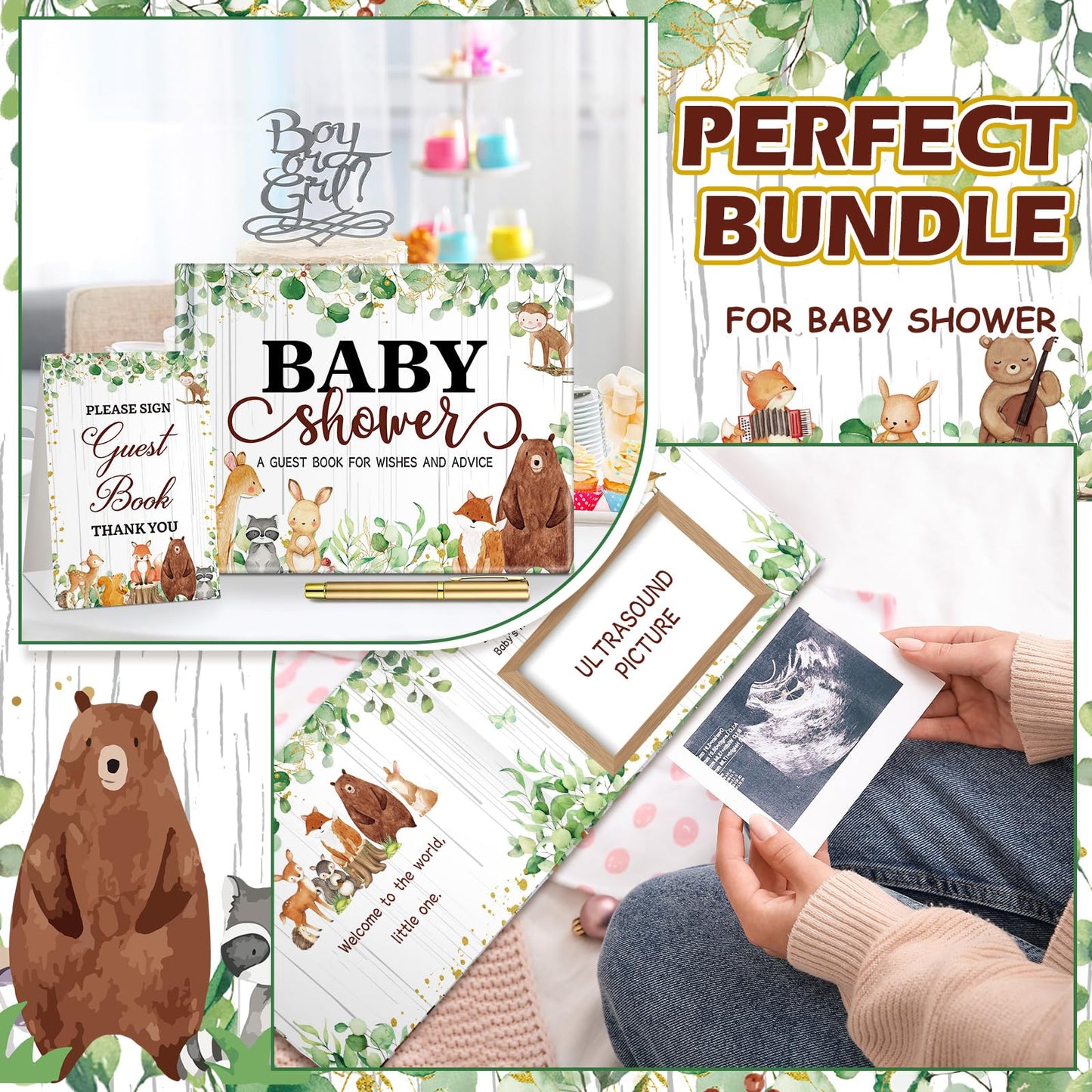 27 Pcs Butterfly Floral Baby Shower Guest Book Set Baby Shower Sign in Guest Floral Book Place Table Cards with Gold Pen Adhesive Photo Corner for Birthday Party