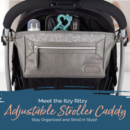 Itzy Ritzy Adjustable Stroller Caddy and Organizer Bag Featuring Front Zippered Pocket, 2 Built-in Interior Pockets & Adjustable Straps to Fit Nearly Any Stroller (Chai)