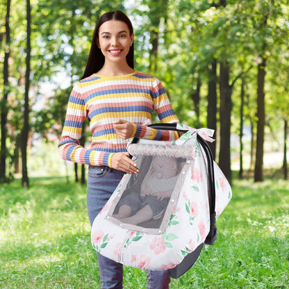 Unicorn Castle Baby Car Seat Cover Infant Car Seat Covers for Babies Breathable Car Seat Canopy Mesh Window Carseat Cover for Four Seasons Newborn