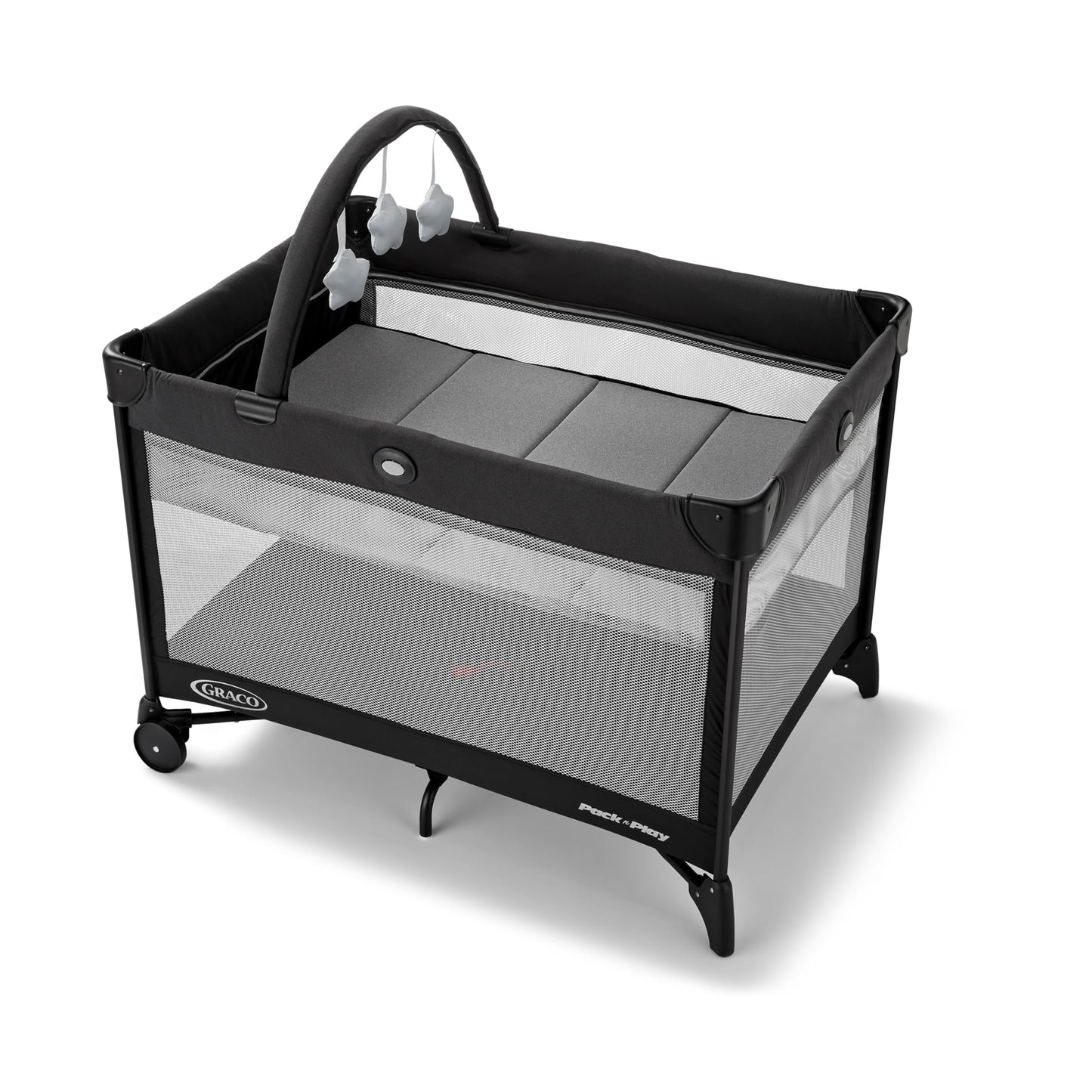 Graco On The Go Zip Pack ‘n Play Playard, Folding Playpen with Bassinet, Portable Crib, Reeves